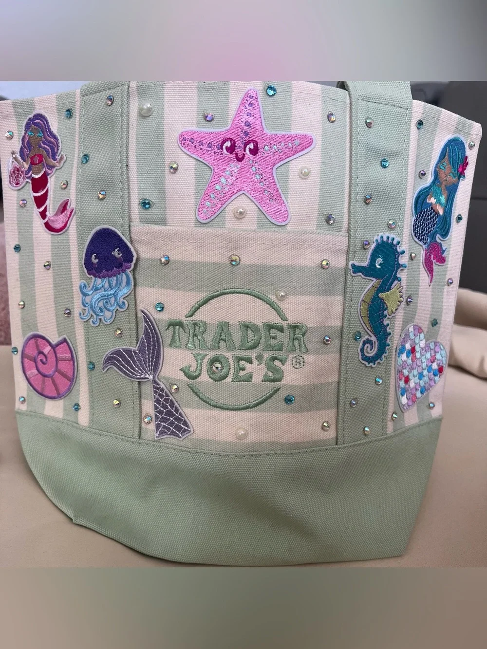 Mermaid Lagoon Paradise Tote Custom Trader Joe’s Striped Mini Canvas Mermaidcore
